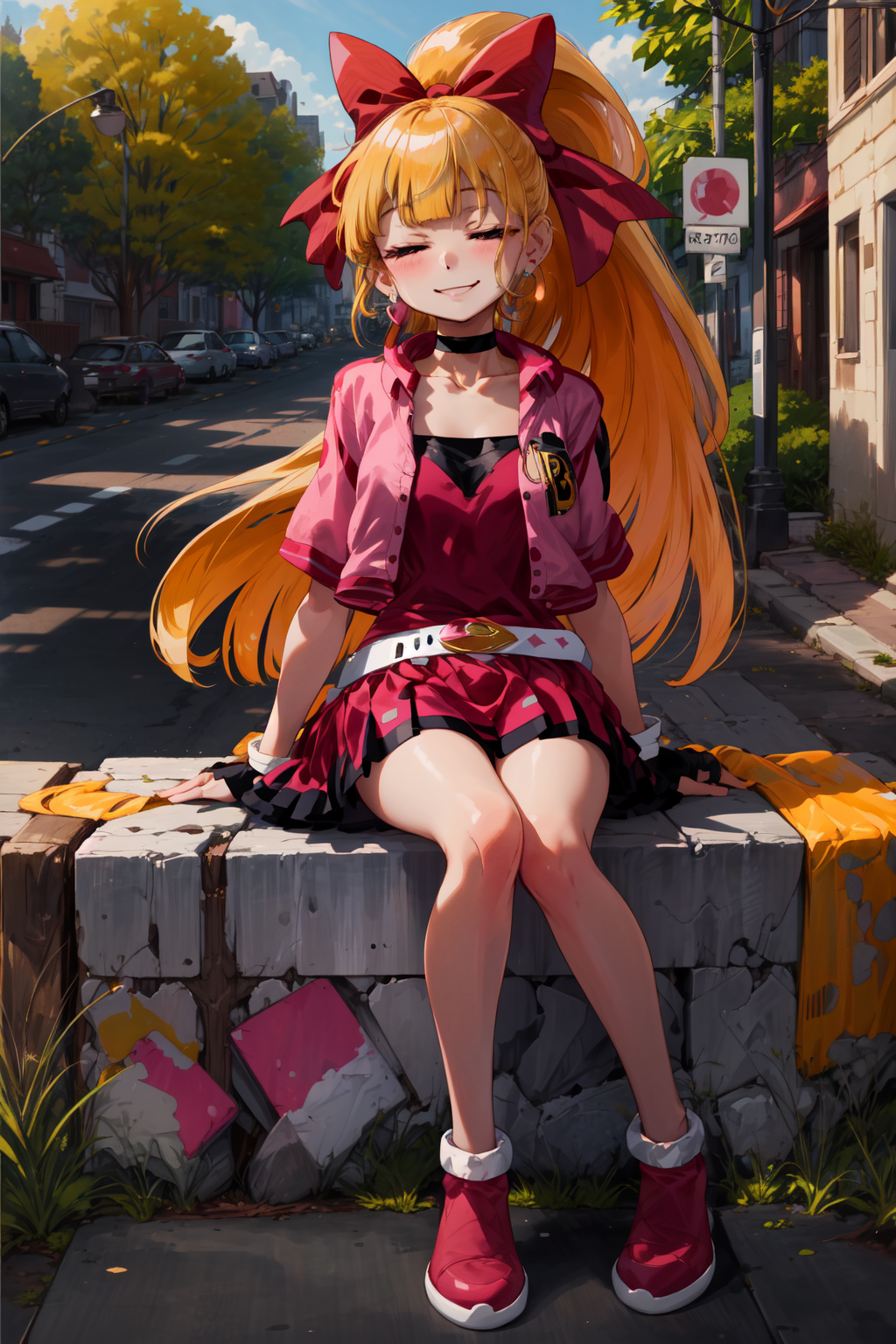 00955-1707468748-masterpiece,best quality,1girl,ppgzbs,blonde hair,closed eyes,long hair,ponytail,hair bow,blunt bangs,earrings,black choker,pink.png